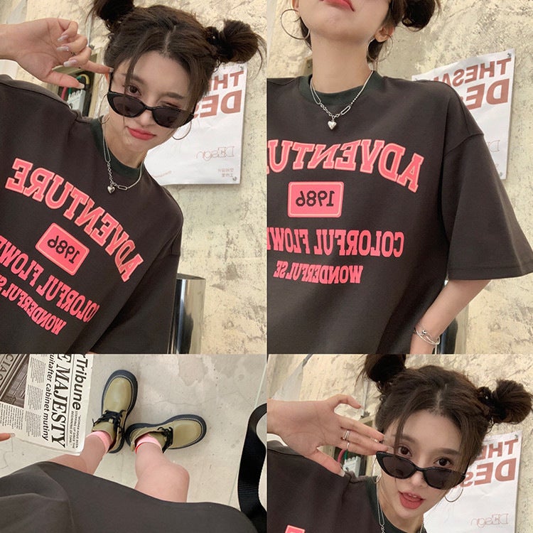 Short-sleeved T-shirt Women's Loose Korean Style Ins Trendy 2024 Spring and Summer New Mid-length Half-sleeved Top Ins Trendy Same Style - Image 2