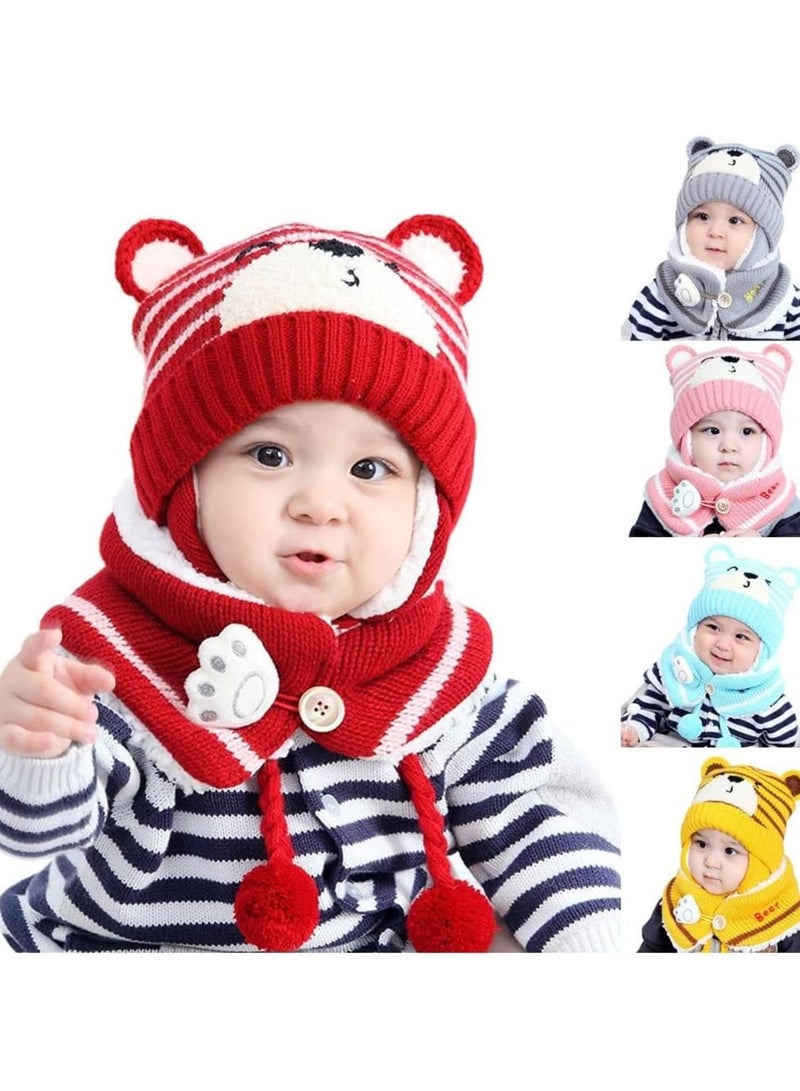 SOLARAE قبعات شتوية للأطفال، وشاح شتوي دافئ باللون الوردي، قبعة محبوكة، قبعة أذن للأطفال للفتيات من 6-24 شهرًا - Image 2