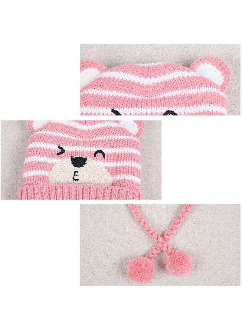 SOLARAE قبعات شتوية للأطفال، وشاح شتوي دافئ باللون الوردي، قبعة محبوكة، قبعة أذن للأطفال للفتيات من 6-24 شهرًا - Image 5