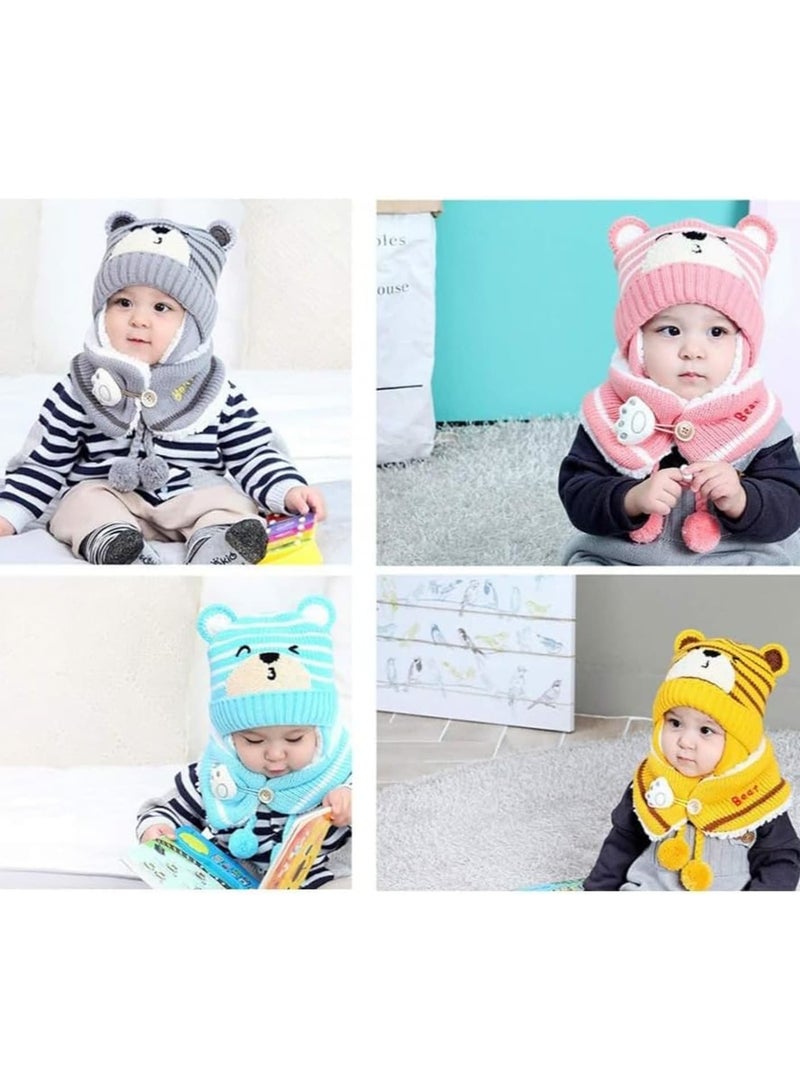 SOLARAE قبعات شتوية للأطفال، وشاح شتوي دافئ باللون الوردي، قبعة محبوكة، قبعة أذن للأطفال للفتيات من 6-24 شهرًا - Image 4