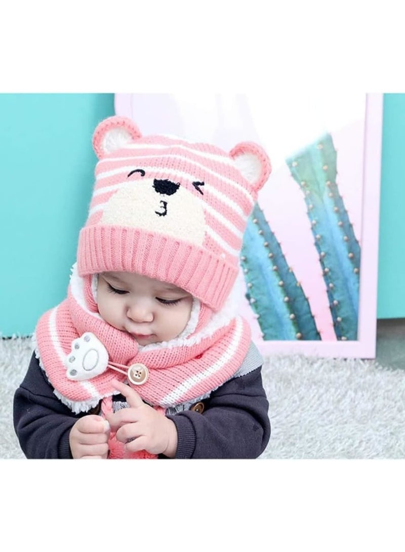 SOLARAE قبعات شتوية للأطفال، وشاح شتوي دافئ باللون الوردي، قبعة محبوكة، قبعة أذن للأطفال للفتيات من 6-24 شهرًا - Image 3