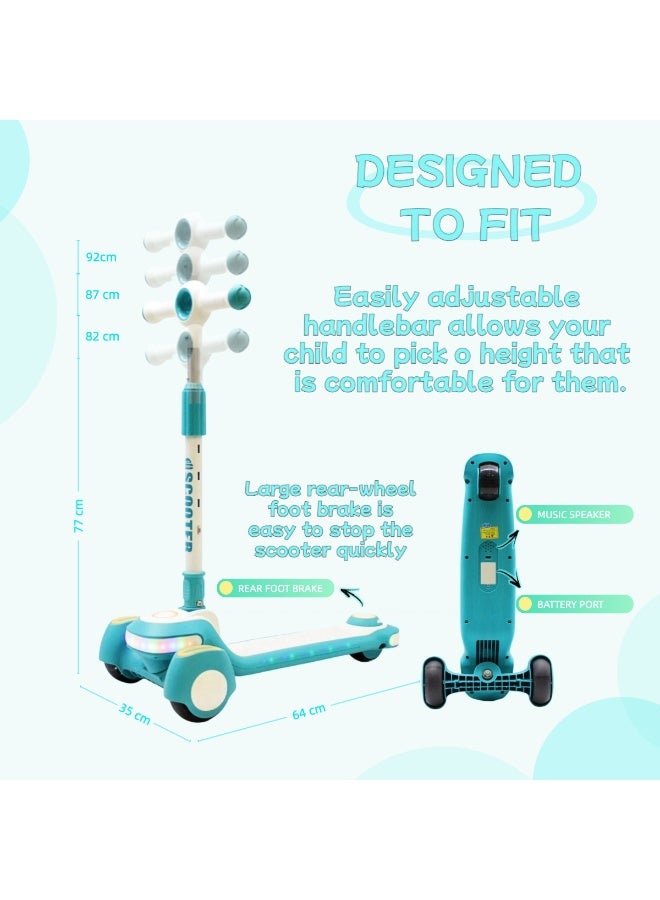 EASY FUTURE 3-8 Years Kids Scooter with Foldable Frame, Adjustable Handlebar, LED PU Wheels, Rear Brake & Built-in Music Including Protective Gear Set - Image 3