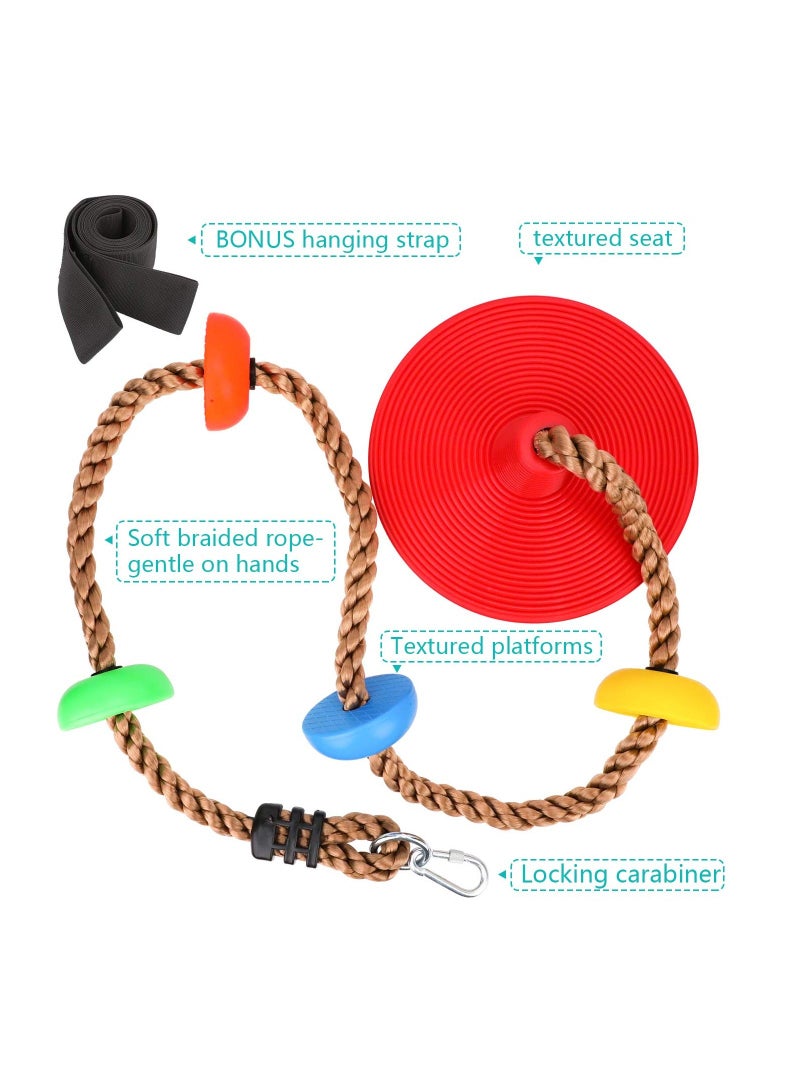 Y&D Disc Rope Swing Seat for Kids, Outdoor Backyard Fun Tree Accessory Attachment Climbing Play Set Outside Monkey Treehouse Zip Line Backyard, Over 6ft, Red - Image 2