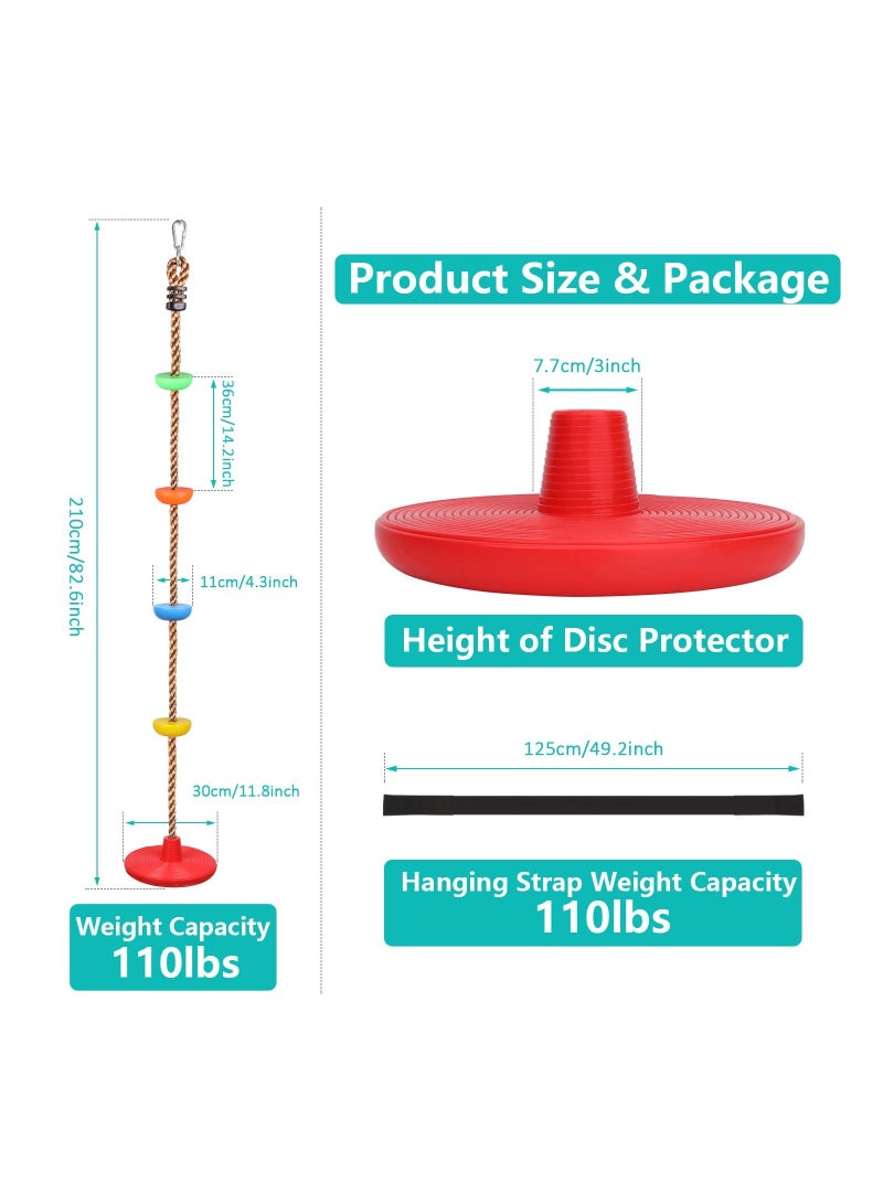 Y&D Disc Rope Swing Seat for Kids, Outdoor Backyard Fun Tree Accessory Attachment Climbing Play Set Outside Monkey Treehouse Zip Line Backyard, Over 6ft, Red - Image 3