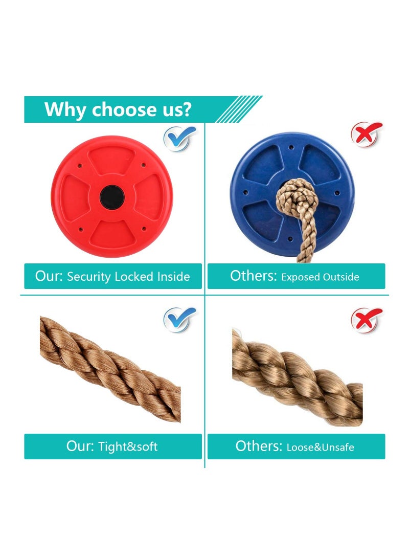 Y&D Disc Rope Swing Seat for Kids, Outdoor Backyard Fun Tree Accessory Attachment Climbing Play Set Outside Monkey Treehouse Zip Line Backyard, Over 6ft, Red - Image 5