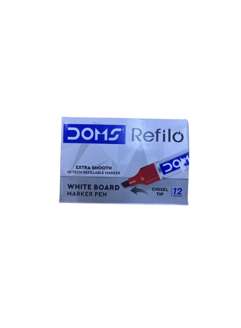 DOMS White Board Marker Pen Chisel Tip Red Colour Pack of 12 Pieces - Image 1