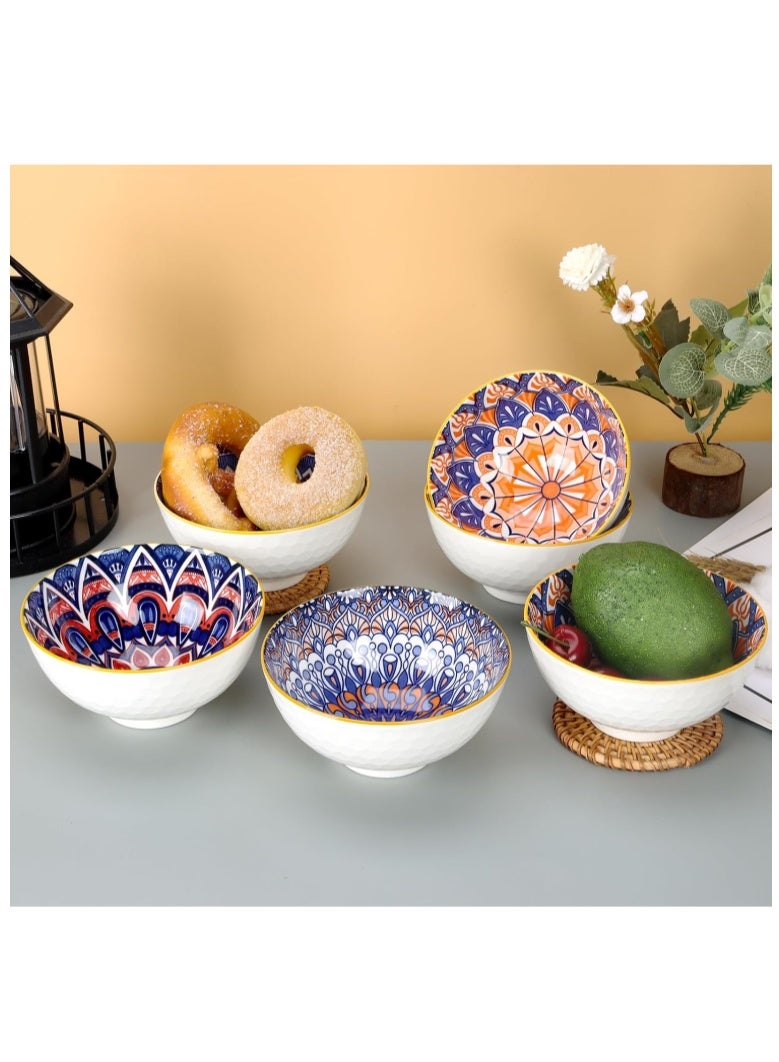 6 of Ceramic Rice Bowls Gift Set of 6 small Bohemian Style Small Dessert Bowls,4.6''Colorful Dinnerware Serving Bowls for Cereal, Soup,Snack, Fruit, Salsa, Microwave & Dishwasher Safe - Image 1