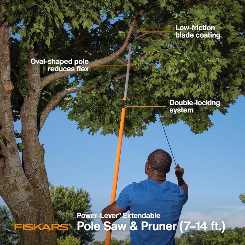 Fiskars Power Lever Extendable Pole Saw and Pruner - 14 Inch - Image 2