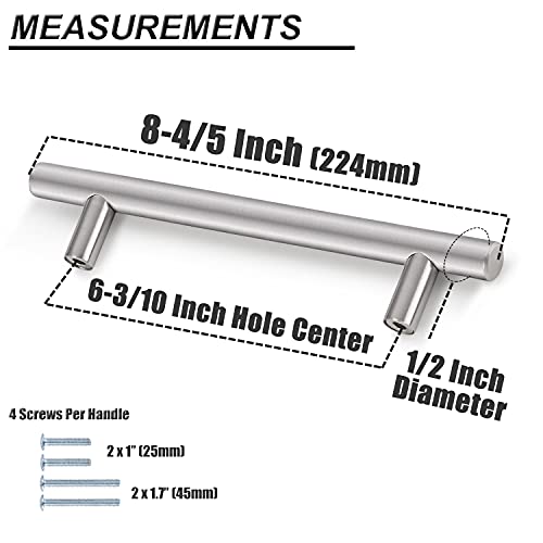 Probrico 5 Pack|Brushed Nickel T Bar Cabinet Pulls Stainless Steel Kitchen Cabinet Drawer Handles, 6-1/3 inch Hole Centers, Euro T Bar Pulls - Image 3