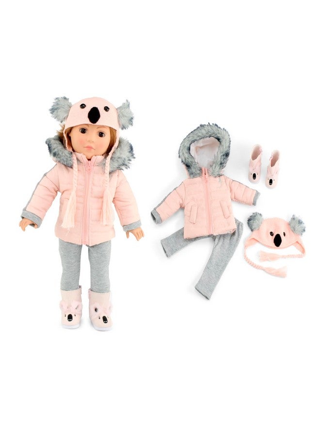 إميلي روز ملابس دمى إميلي روز مقاس 18 بوصة | طقم هدايا من 4 قطع، جاكيت شتوي للثلج، زي كوالا، مقاس 18 بوصة، يتضمن قبعة محبوكة وحذاءً طويلًا للدمى مقاس 18 بوصة (حائز على جائزة اختيار الأم!) | متوافق مع معظم الدمى مقاس 18 بوصة - Image 1