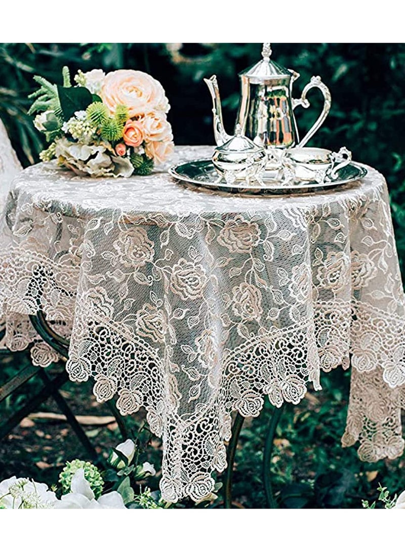Zikra مفرش طاولة مربع، تطريز دانتيل، مقاوم للماء وقابل للغسل ومضاد للغبار، غطاء طاولة كلاسيكي لحفلات الزفاف، المنزل، مطبخ، تزيين طاولة الطعام، 90*90 سم (لوتس ذهبي أنيق) - Image 4