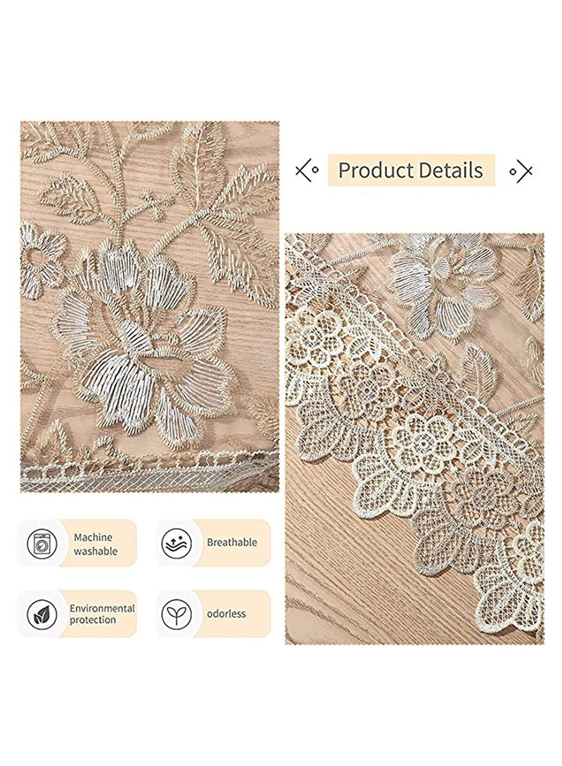 Zikra مفرش طاولة مربع، تطريز دانتيل، مقاوم للماء وقابل للغسل ومضاد للغبار، غطاء طاولة كلاسيكي لحفلات الزفاف، المنزل، مطبخ، تزيين طاولة الطعام، 90*90 سم (لوتس ذهبي أنيق) - Image 2
