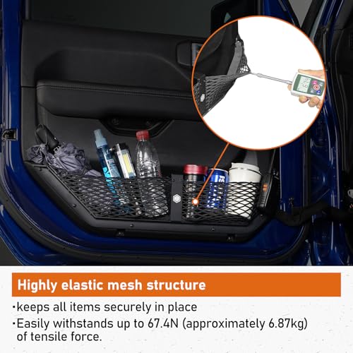 Hooke Road Front Door Pocket Storage Mesh Cargo Net for 2018-2026 Jeep Wrangler JL & 2020-2026 Gladiator JT Accessories (Manual Seat Only), 2 PCS Door Side Insert Organizer Alimunim Base - Image 5
