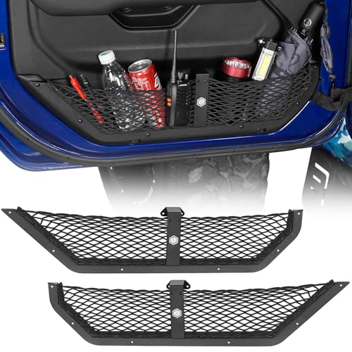 Hooke Road Front Door Pocket Storage Mesh Cargo Net for 2018-2026 Jeep Wrangler JL & 2020-2026 Gladiator JT Accessories (Manual Seat Only), 2 PCS Door Side Insert Organizer Alimunim Base - Image 1