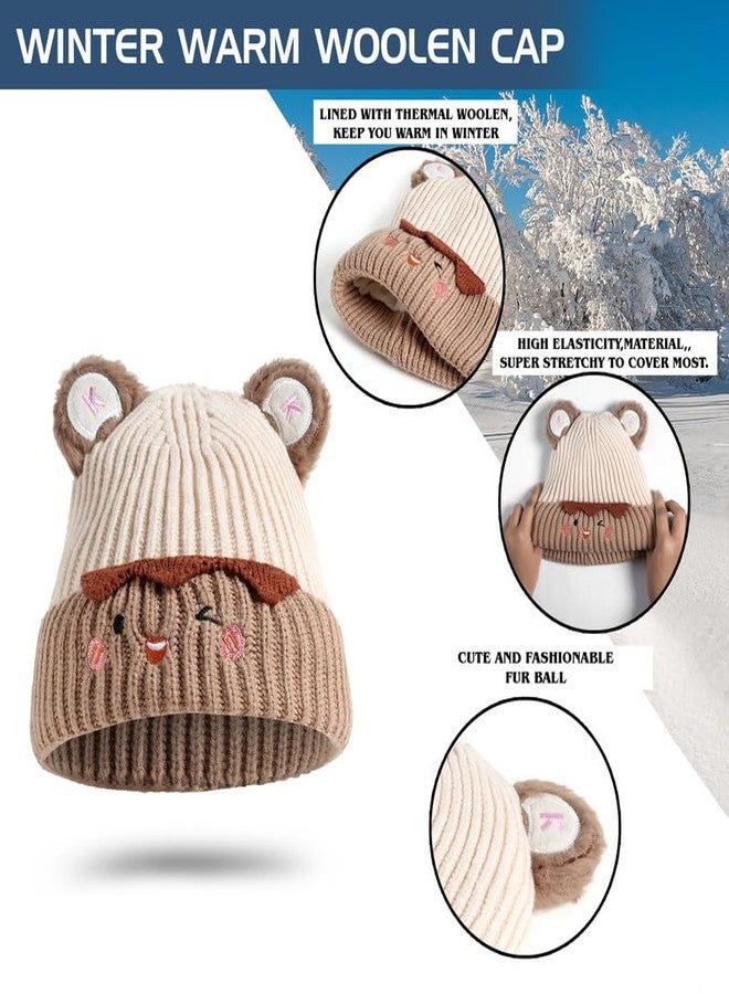 قبعات شتوية للأطفال الصغار من ريتشمن، قبعة صوفية محبوكة، قبعة ناعمة من الصوف مع غطاء للأذنين، وشاح، قبعة صوفية مزدوجة الطبقات مزينة بكرة صوفية، قبعة دافئة للأطفال (من 3 أشهر إلى 3 سنوات) - Image 4
