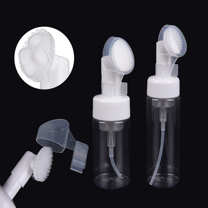 2 Pcs 100/150 ml Transparent Empty Soap Foaming Bottle Mousse Foam Bottle Facial Cleanser Pump Dispenser with Silicone Foam Massage Clean Brush Head