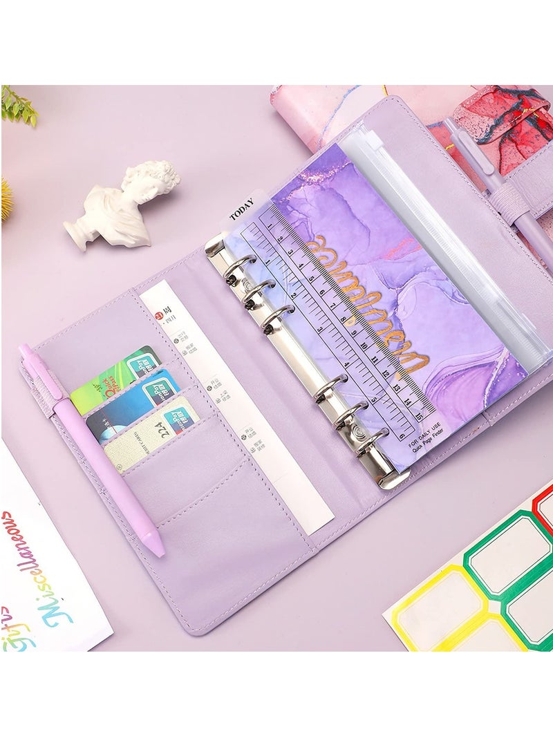 Budget Binder with Zipper Envelopes, Cash Envelopes for Budgeting, A6 PU Leather Budget Binder Planner with 12 Pcs Clear Zipper Envelopes, 12 Pcs Budget Sheets for Budgeting, Saving Money(Purple) - Image 5