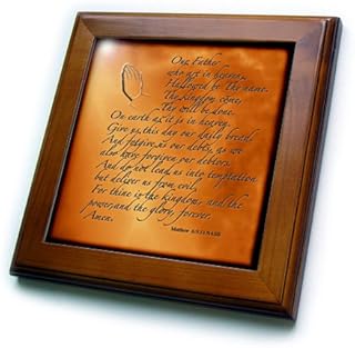 3DROSE 3dRose LLC ft_32545_1 Framed Tile, 8 by 8-Inch, "The Lords Prayer Matthew 6 9 13 Prayer Hands and Verse Embossed on  - Image 1