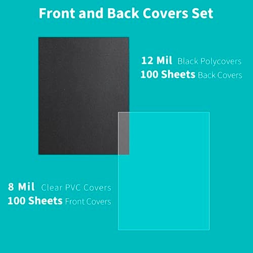 Binditek 200 Pack Binding Covers and Backs Set, 8.5 x 11 Inches, 100 Clear PVC (8Mil), 100 Sand-Textured Polycovers (12Mil), Letter Size - Image 2