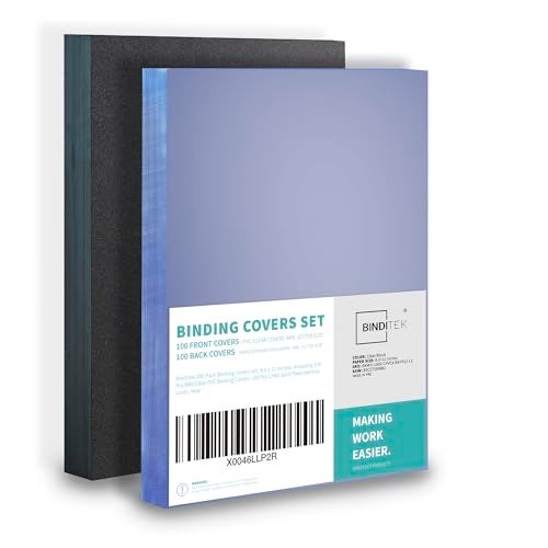 Binditek 200 Pack Binding Covers and Backs Set, 8.5 x 11 Inches, 100 Clear PVC (8Mil), 100 Sand-Textured Polycovers (12Mil), Letter Size - Image 1