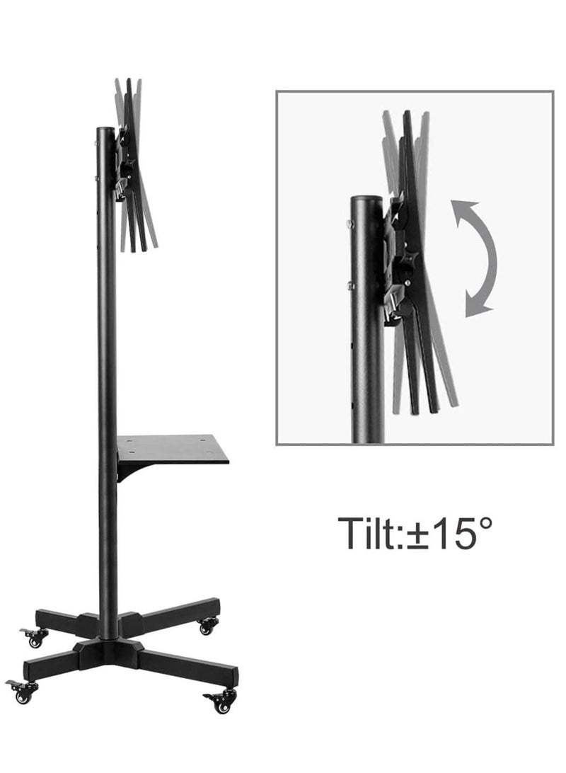 Mobile Rolling TV Cart with Lockable Wheels for 32-65inch LED Screen AV Carts & Stands, Tall TV Stand with Mount Height Adjustable Floor TV Stand Holds Up to 50KG Max VESA 600x400mm (Black) - Image 5