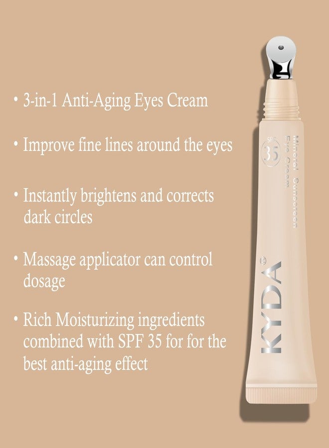 FREEORR Mineral Sunscreen Eye Cream, SPF 35 3-in-1 Tinted Eye Cream Under Eye Corrector or Smooth Eyelines Cover Dark Circle, Fine Lines Puffiness and Bags, Anti-Aging Sunscreen Concealer-02 Medium - Image 5