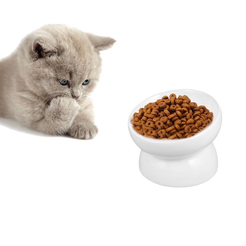 Slanted Ceramic Raised Pet Feeder Bowl For Easy Feeding Small White - Image 4