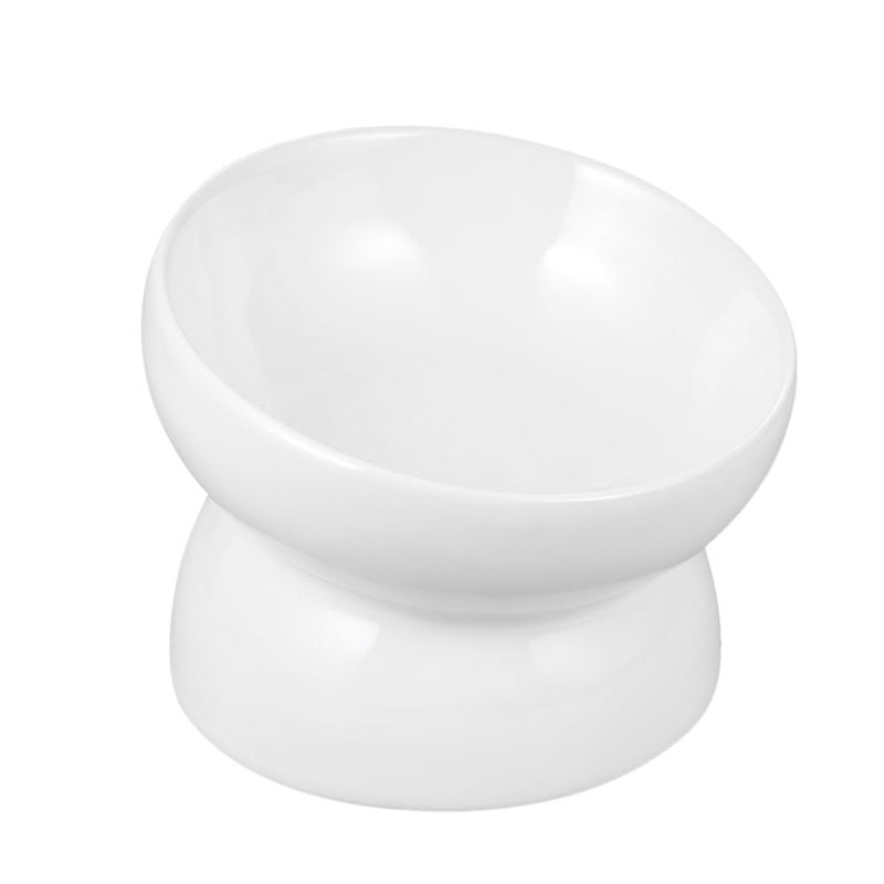 Slanted Ceramic Raised Pet Feeder Bowl For Easy Feeding Small White - Image 2