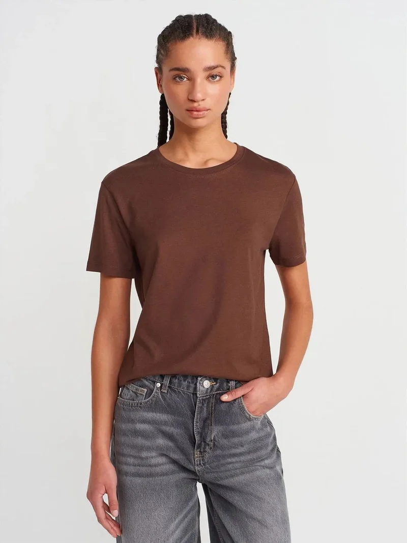 ديلفين DILVIN Women's Cotton Modal Crew Neck T-Shirt