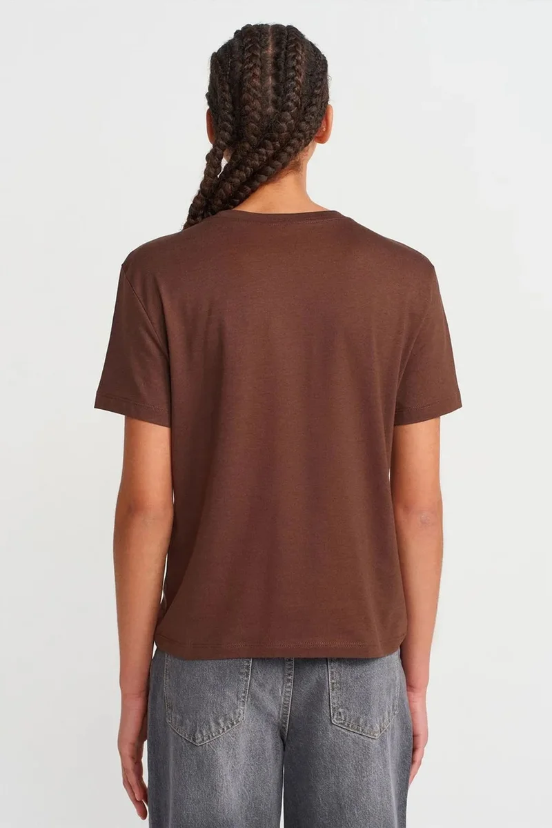 Dilvin Chestnut Brown DILVIN Women's Cotton Modal Crew Neck T-Shirt for Women | Best Price UAE