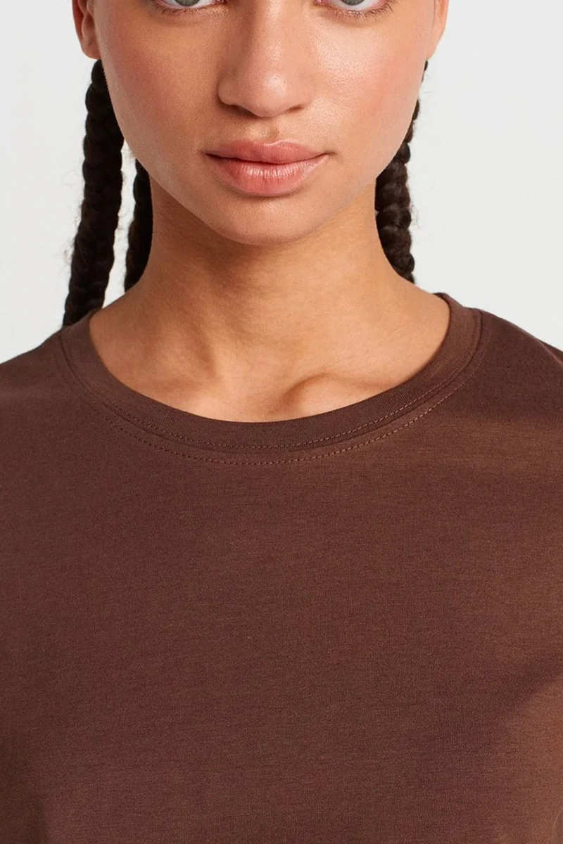 Dilvin Chestnut Brown DILVIN Women's Cotton Modal Crew Neck T-Shirt for Women | Best Price UAE