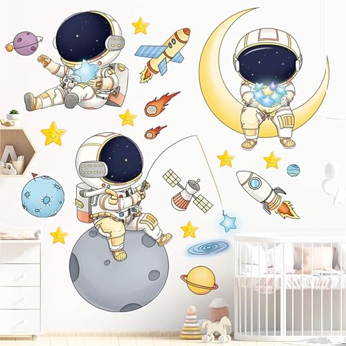 DREAM DECALS Astronaut Peel and Stick Wall Stickers for Boys Bedroom Cartoon Spaceman Outer Planet Creative DIY Art Vinyl Wall Decal Star Spaceship UFO Glaxy Wallpaper Decor 120 x 120 cm - Image 3