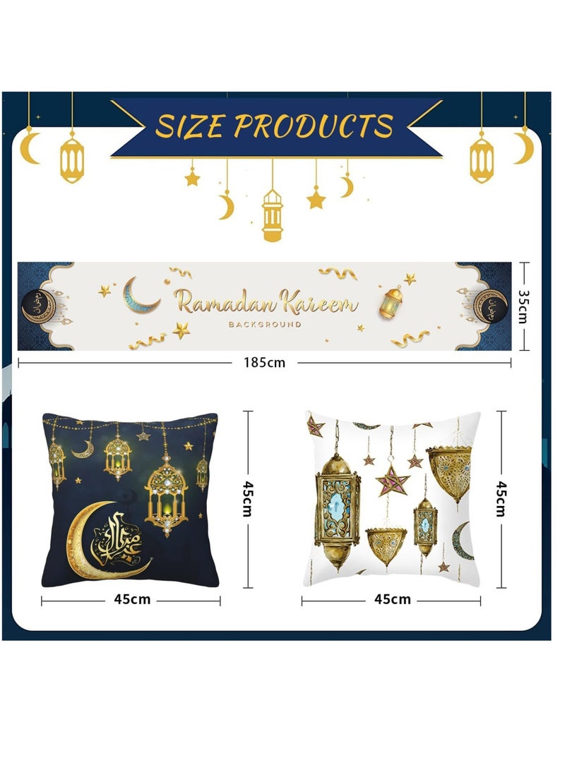 Ramadan Decorations, Ramadan Table Runner, Ramadan Pillow Covers, Ramadan Table Decorations with Table Runner and 4 PCS Decorative Pillow Covers - Image 3