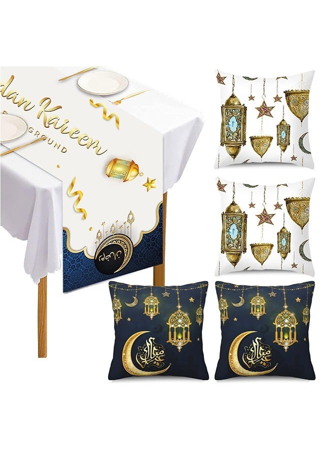 Ramadan Decorations, Ramadan Table Runner, Ramadan Pillow Covers, Ramadan Table Decorations with Table Runner and 4 PCS Decorative Pillow Covers - Image 1