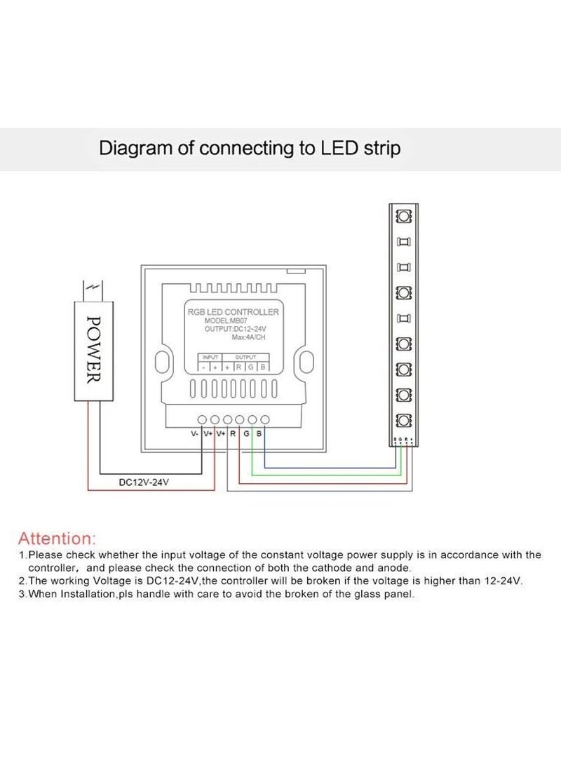 كابتن تيك Light Dimmer Switch, LED Controller, Wall- Mounted Plastic Cover Touch Panel Switch for DC12V-24V 3528 2835 5050 Single Color LED Strip Lighting(RGB-Red, Green, Blue) - Image 5