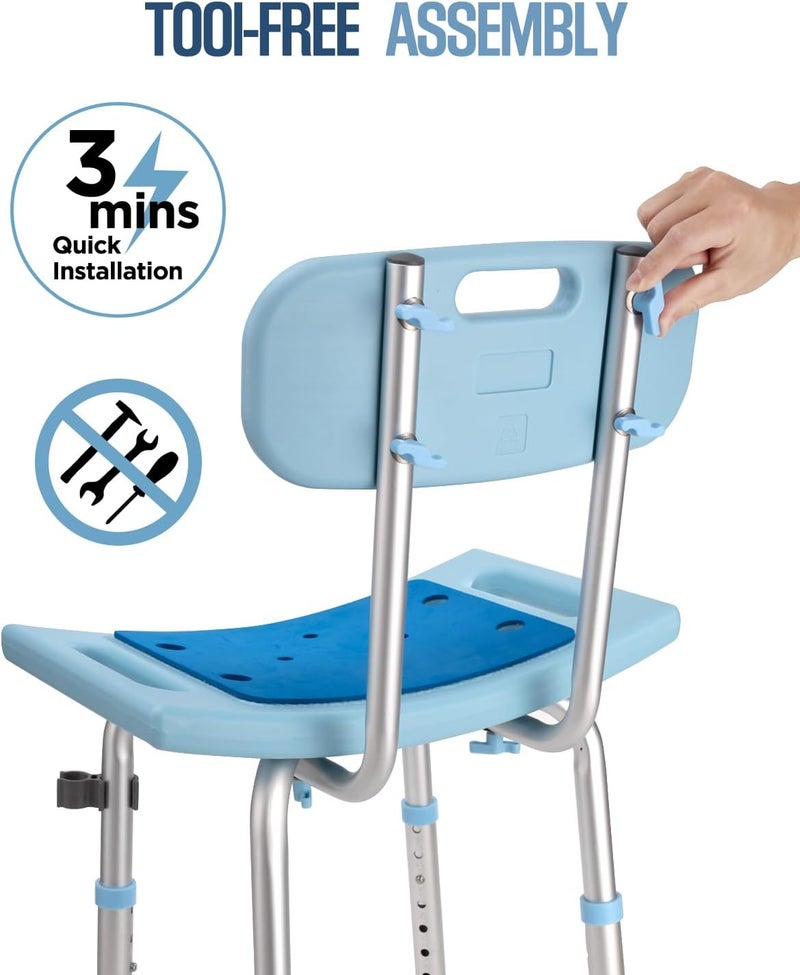 Brosive Shower Chair with Back for Elderly Seniors,Shower Stools and Benches for Adults,Bath Chair Shower Benches for The Disabled,Shower Seats,Blue Tub Chair - Image 2
