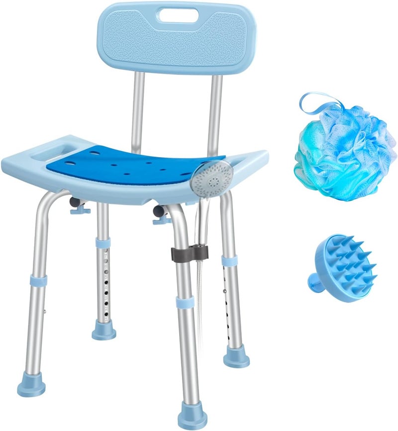 Brosive Shower Chair with Back for Elderly Seniors,Shower Stools and Benches for Adults,Bath Chair Shower Benches for The Disabled,Shower Seats,Blue Tub Chair - Image 1