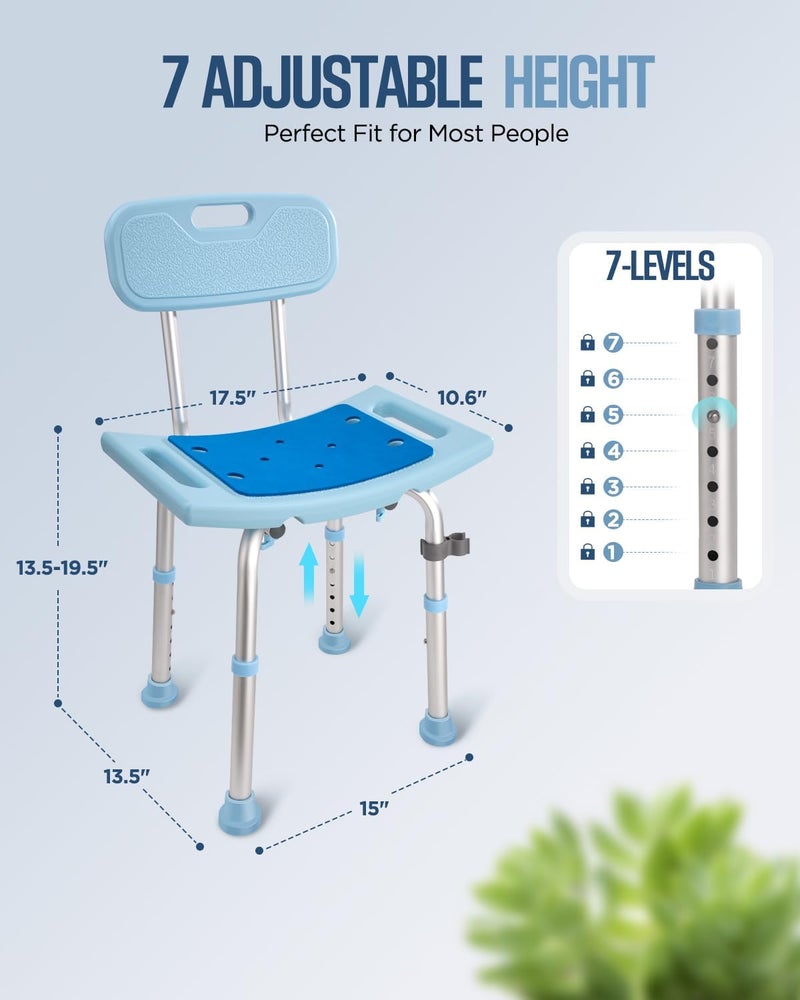 Brosive Shower Chair with Back for Elderly Seniors,Shower Stools and Benches for Adults,Bath Chair Shower Benches for The Disabled,Shower Seats,Blue Tub Chair - Image 3