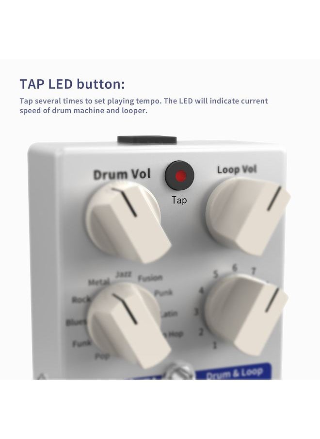 ammoon - PockDrum Drum & Loop Guitar Effect Pedal 3 Modes 11 Drum Styles 11 Rhythm Types Built-in Looper Max. 20min Recording Unlimited Dub Tracks Tap Tempo - Image 1