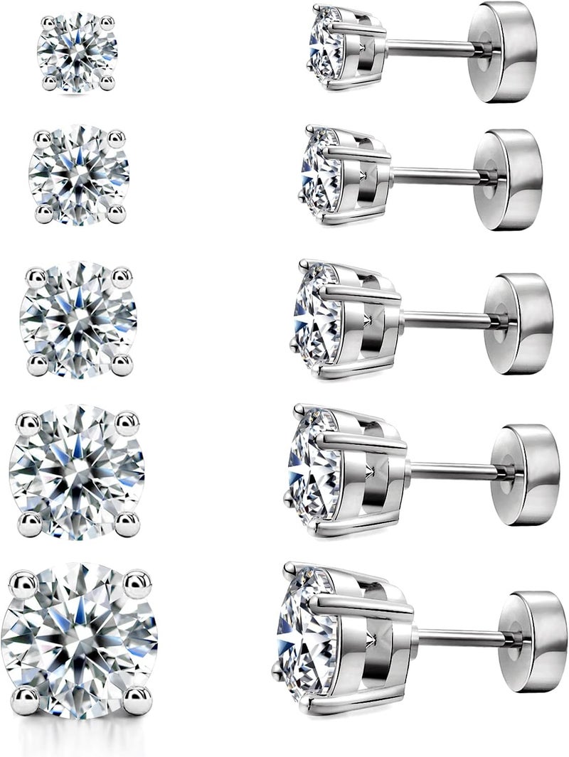 Kainier Women's 14K Gold Plated CZ Stud Earrings Simulated Diamond Round Cubic Zirconia Ear Stud Set（5 Pairs)… - Image 1