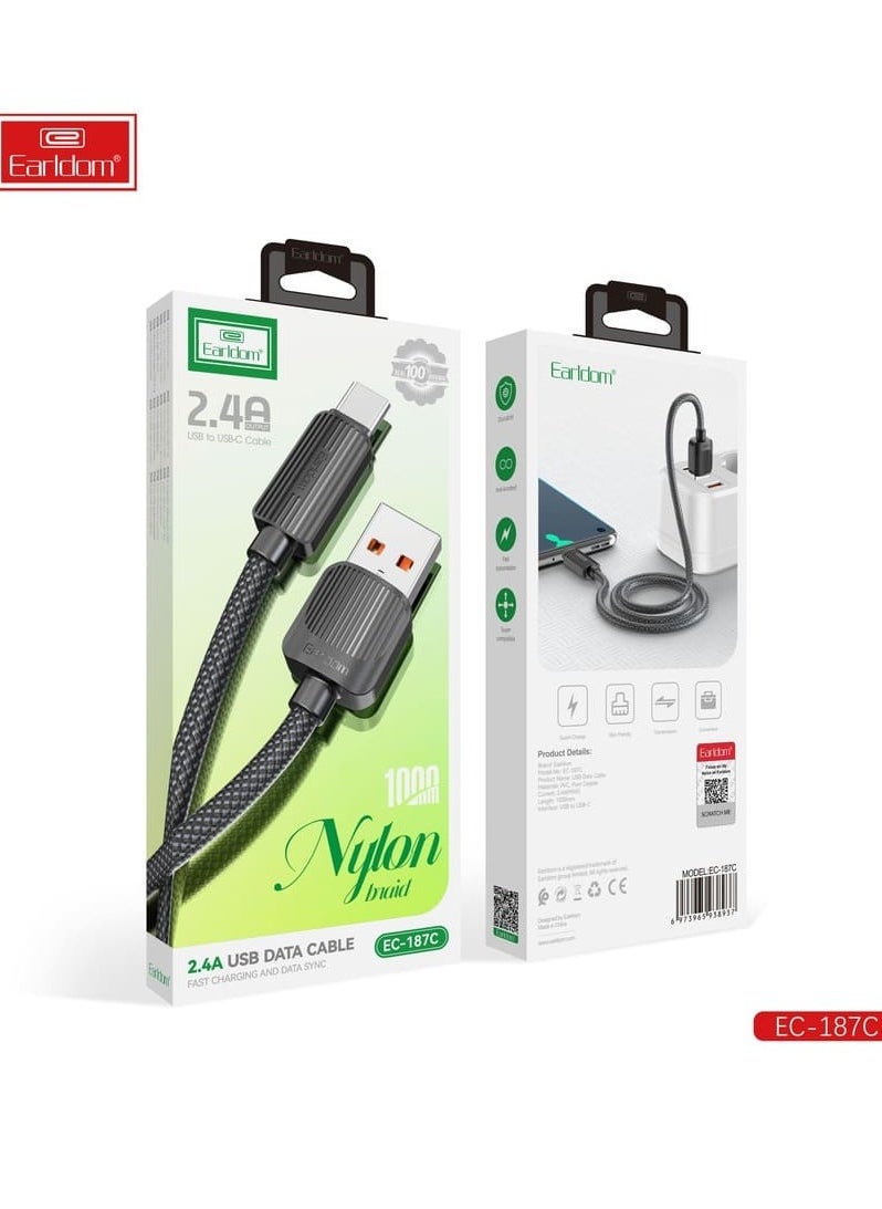 Usb Data Cable 2.4A , Fast Charging And Sync - Usb To Usb-c , EC-187C