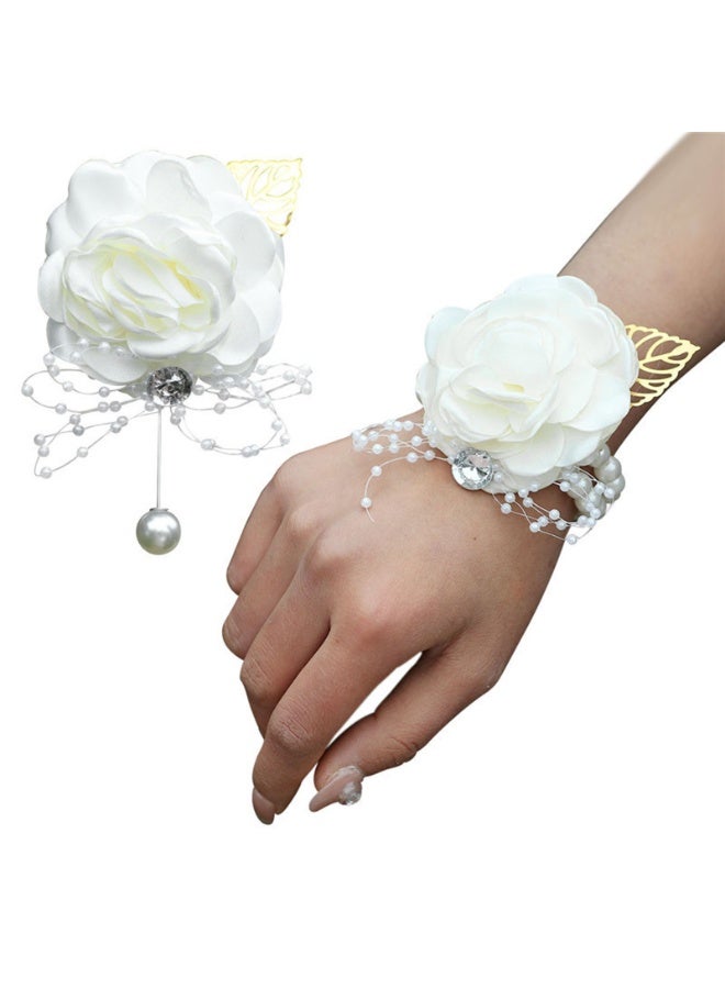 Wrist Flower and Corsage Rose Wrist Wedding Bridal Wrist Corsage Men Boutonniere Hand Flowers for Wedding Prom Party - Image 1