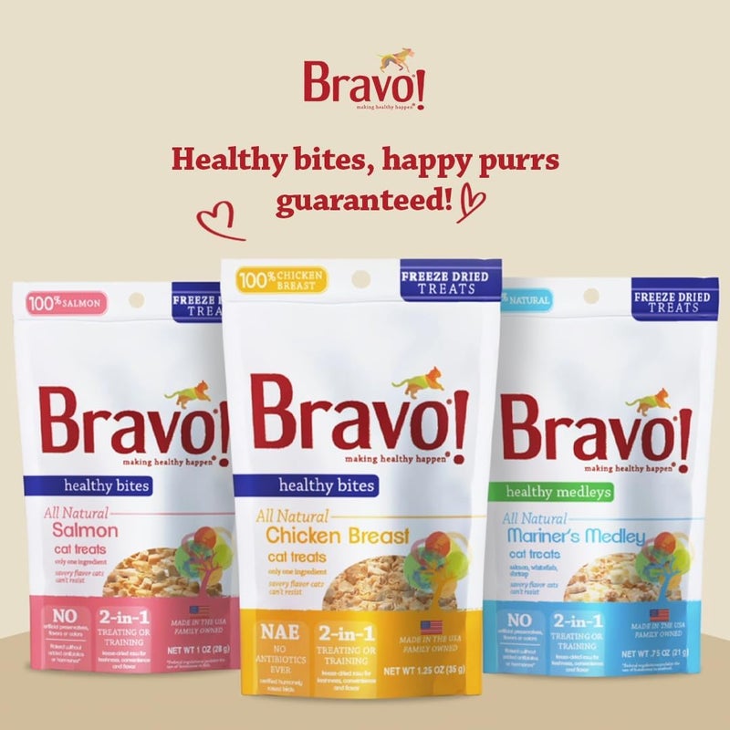 Bravo ! Healthy Medleys Mariner's Medley Freeze Dried Cat Treats, Salmon, Whitefish and Shrimp, 0.75 Ounce, Grain Free, Gluten Free - Image 3