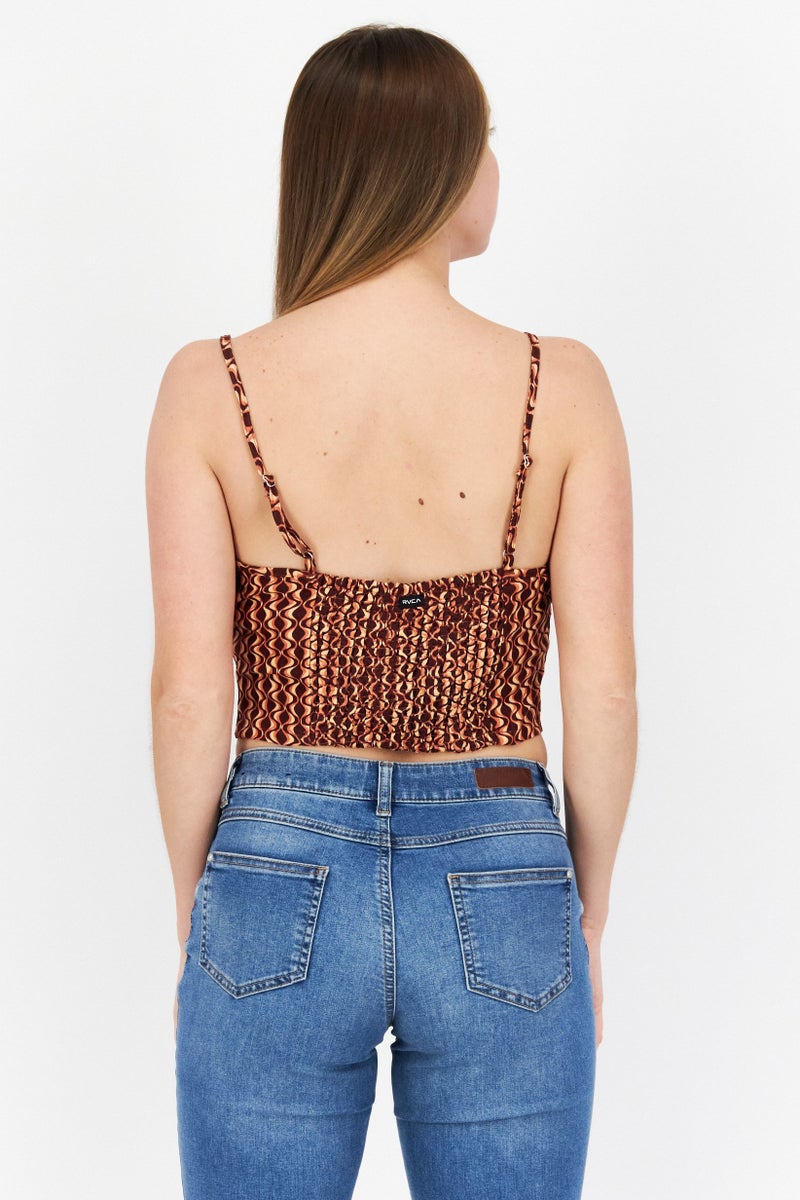 rvca Women V-Neck Abstract Tank Top, Brown Combo - Image 4