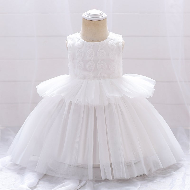 A generation of girls baby puffy dress dress birthday photo studio childrens dress Princess dress L2092XZ-White