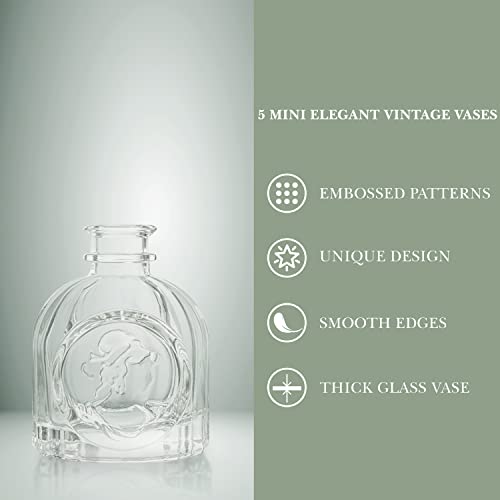 ABOUT SPACE Glass Bud Flower Vase – Pack of 5 Clear Glass Centrepiece for Mini Flowers-Antique Collections for Wedding Decorations Sturdy Textured Drop Shape Table Top Decor for Home, Restaurants - Image 3