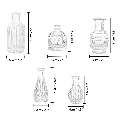 ABOUT SPACE Glass Bud Flower Vase – Pack of 5 Clear Glass Centrepiece for Mini Flowers-Antique Collections for Wedding Decorations Sturdy Textured Drop Shape Table Top Decor for Home, Restaurants - Image 2