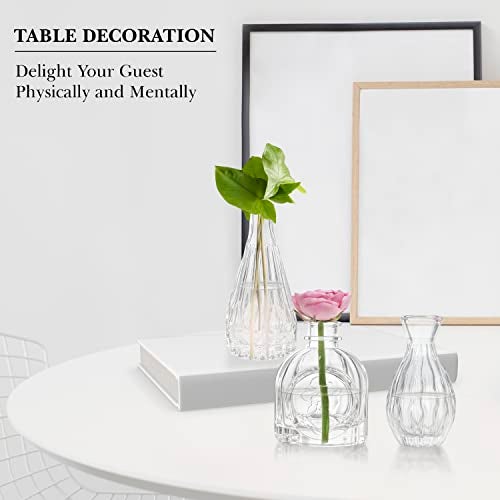 ABOUT SPACE Glass Bud Flower Vase – Pack of 5 Clear Glass Centrepiece for Mini Flowers-Antique Collections for Wedding Decorations Sturdy Textured Drop Shape Table Top Decor for Home, Restaurants - Image 5