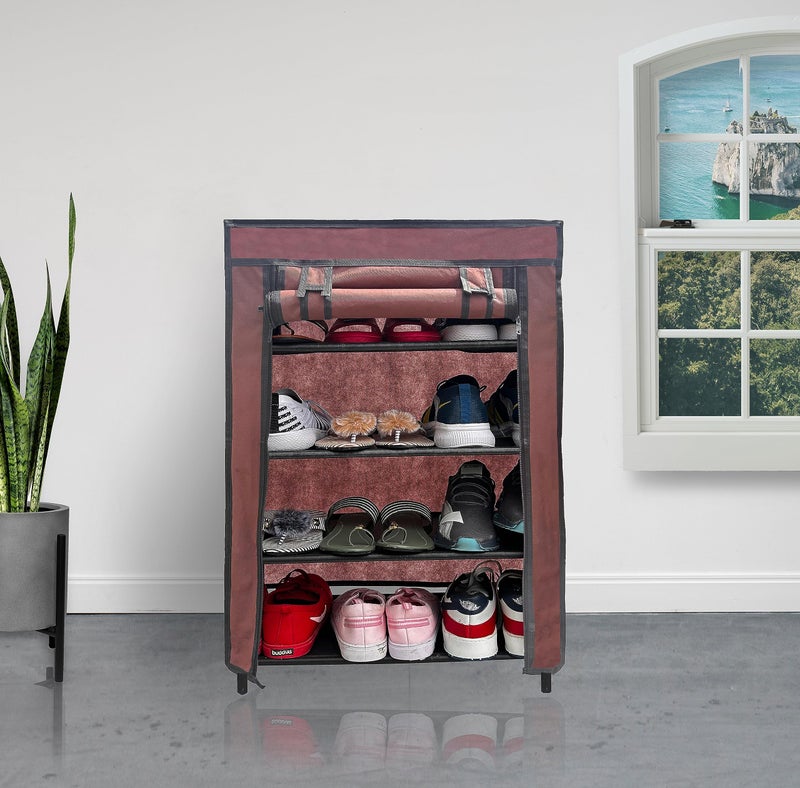 PHILOSHOP Premium 4-Tiers Shoe Rack/Multipurpose Storage Rack with Dustproof Cover (Iron Pipes, Non Woven Fabric, Plastic Connector) - Image 1