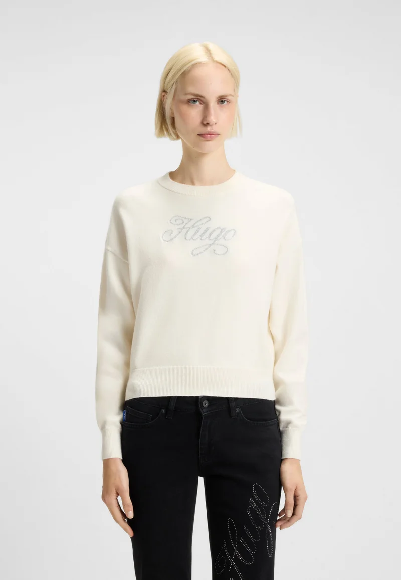 HUGO Relaxed-fit knitted sweater with metallised-yarn logo